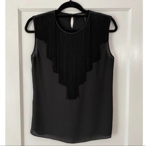 BCBG black fringe top